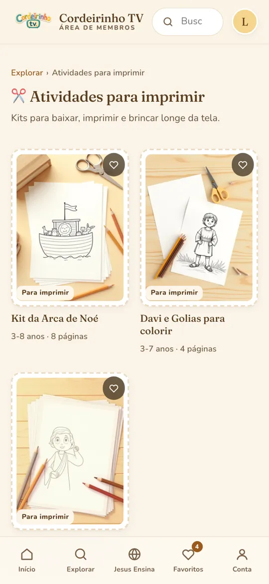 Tela de atividades para imprimir, com os kits disponíveis