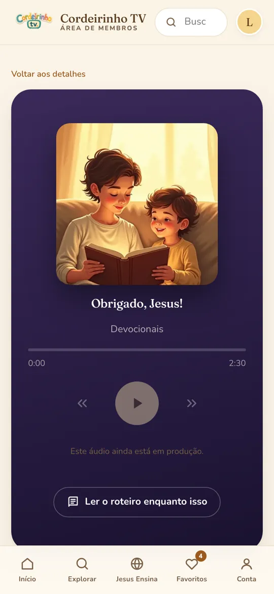 Tela de devocional em família, com o roteiro passo a passo