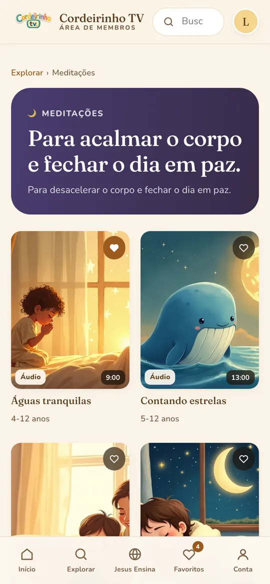 Tela de meditações para dormir